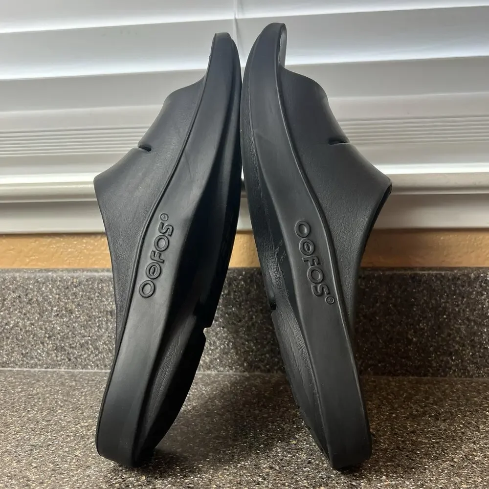OOFOS Summer Rubber Sandals Mens Sz 9 All Black Comfort Slides Slip On Womens 12